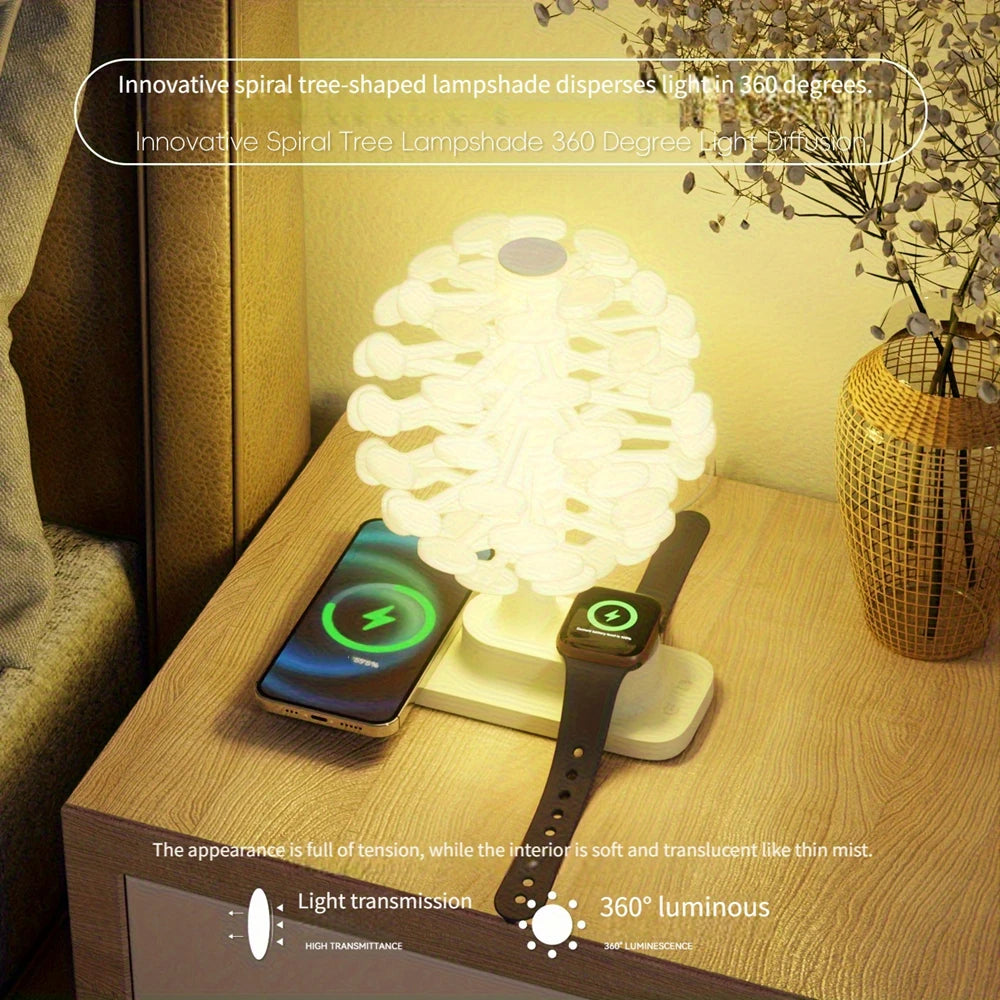 Spiral Tree LED Lamp with Wireless Charging & Colorful Lights