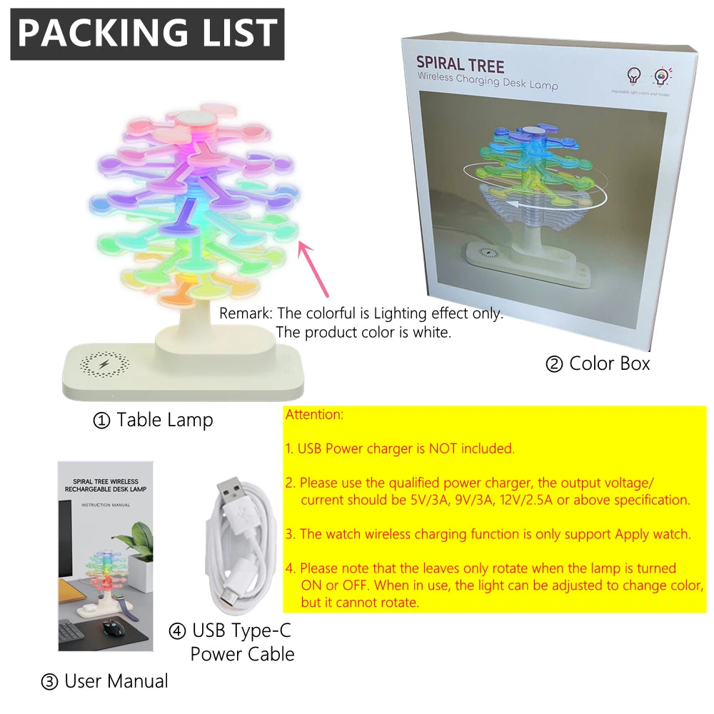 Spiral Tree LED Lamp with Wireless Charging & Colorful Lights