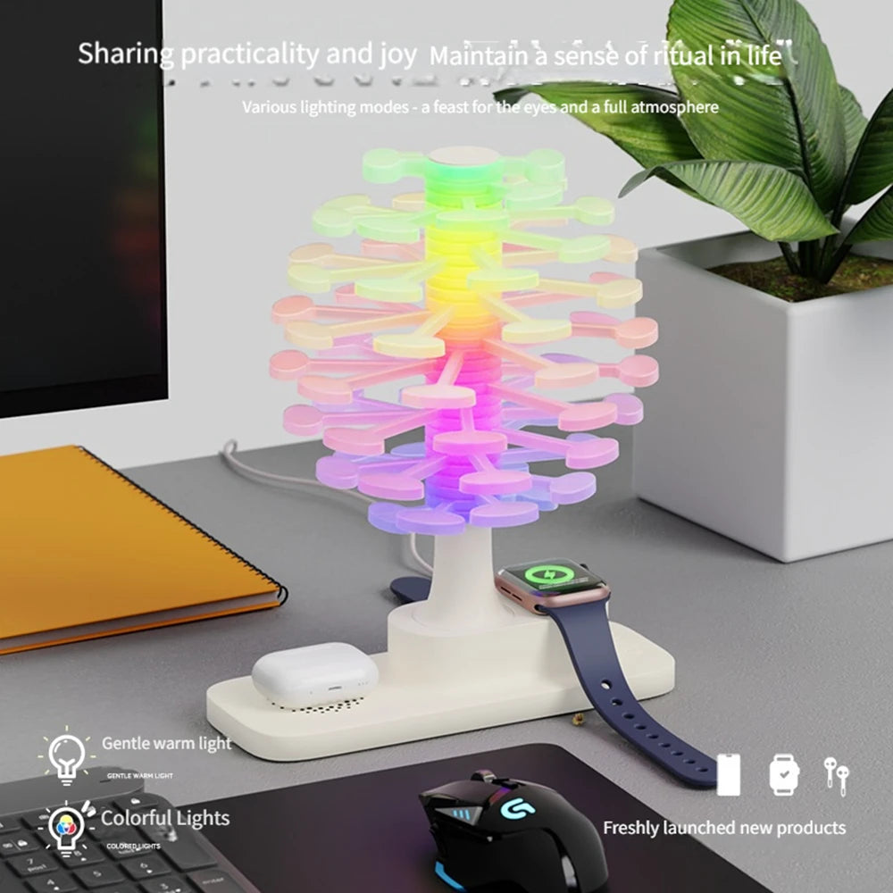 Spiral Tree LED Lamp with Wireless Charging & Colorful Lights