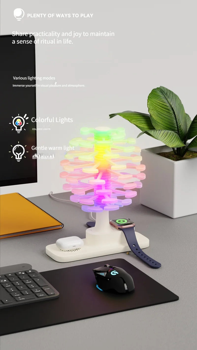 Spiral Tree LED Lamp with Wireless Charging & Colorful Lights
