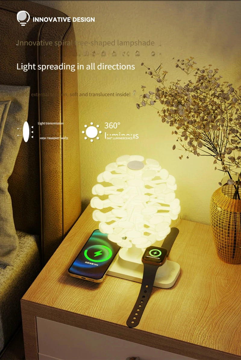 Spiral Tree LED Lamp with Wireless Charging & Colorful Lights