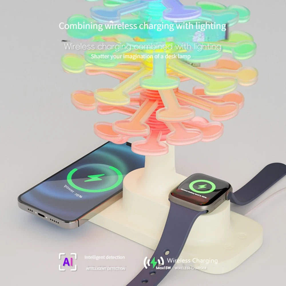Spiral Tree LED Lamp with Wireless Charging & Colorful Lights