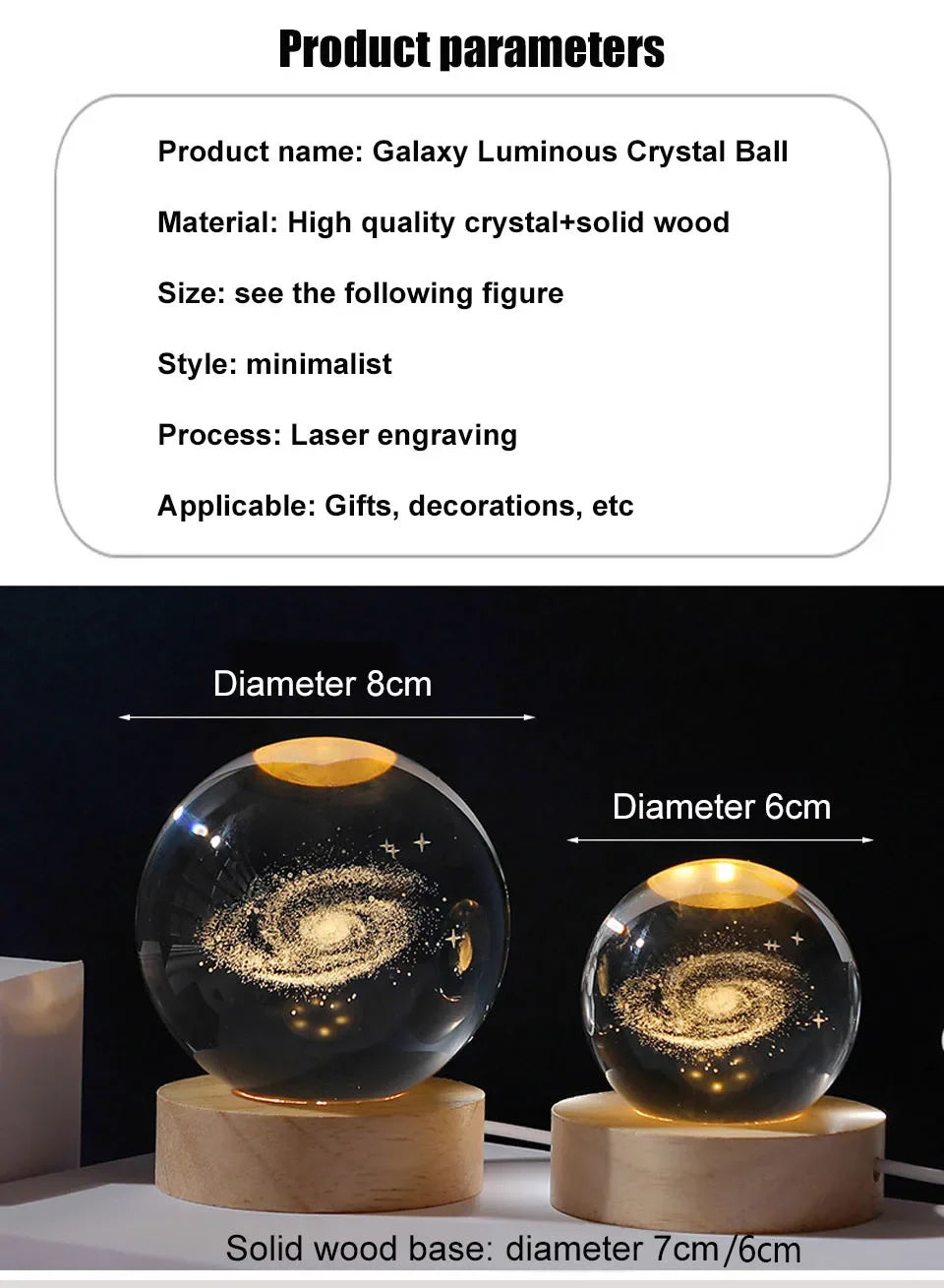 Gift Festival USB LED Night Light, Galaxy Crystal Ball Lamp