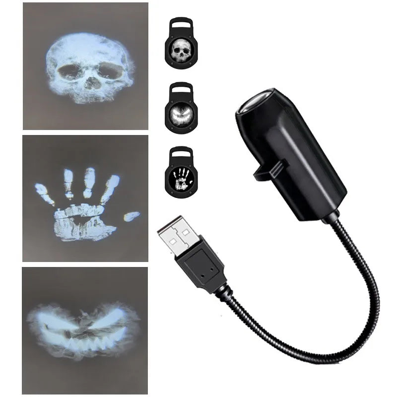 Halloween USB Projector Light – Skull & Ghost LED Lamp
