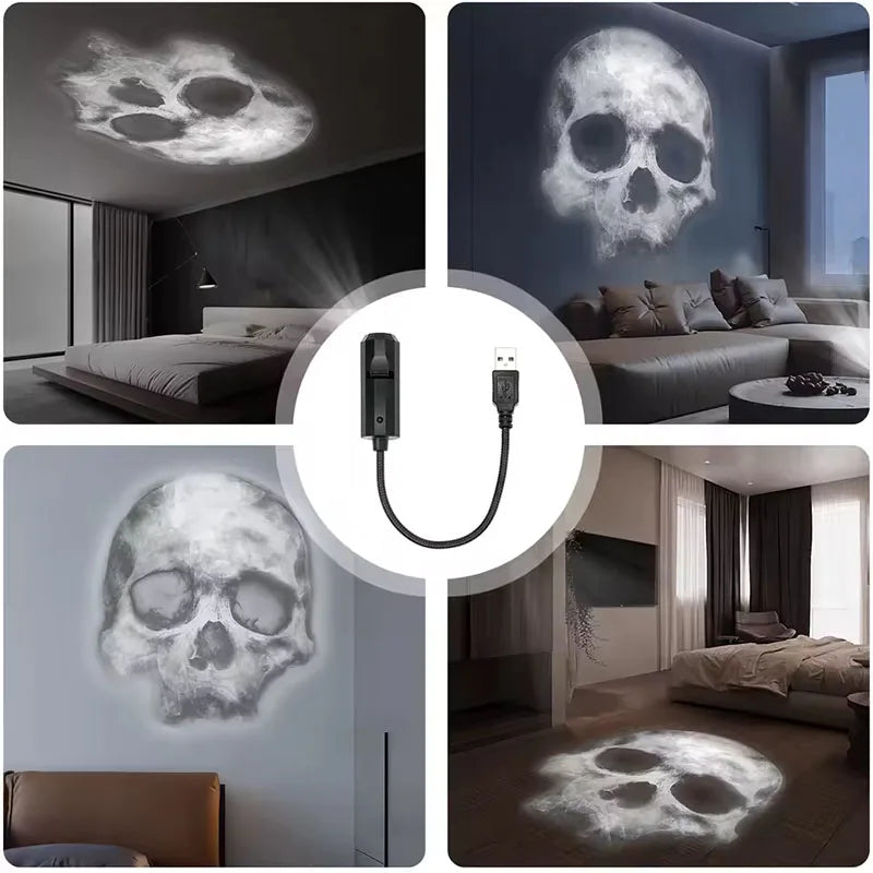 Halloween USB Projector Light – Skull & Ghost LED Lamp