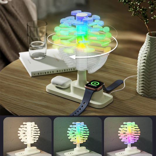 Spiral Tree LED Lamp with Wireless Charging & Colorful Lights