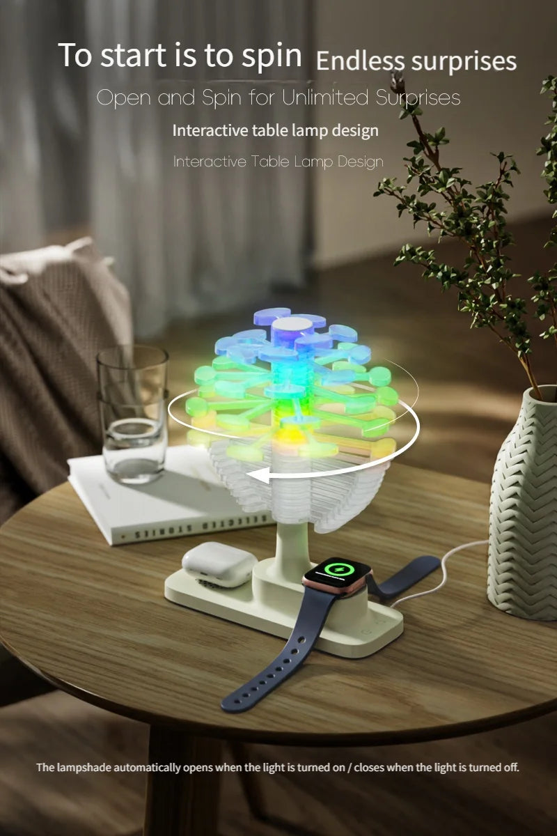 Spiral Tree LED Lamp with Wireless Charging & Colorful Lights