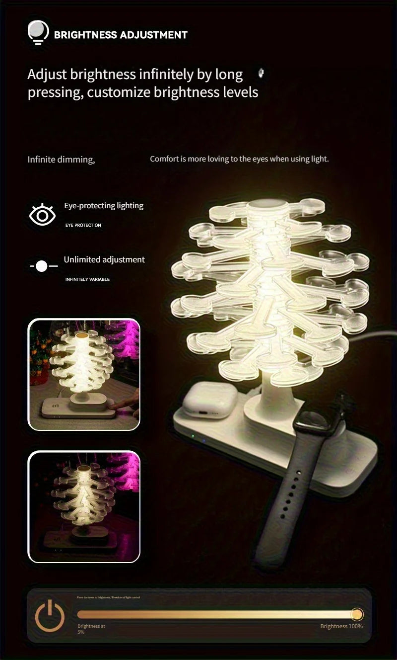 Spiral Tree LED Lamp with Wireless Charging & Colorful Lights