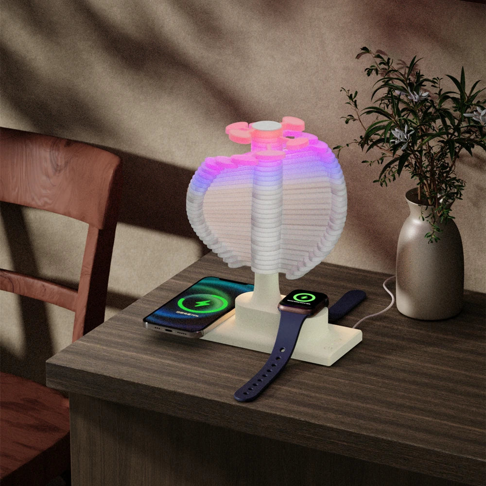 Spiral Tree LED Lamp with Wireless Charging & Colorful Lights