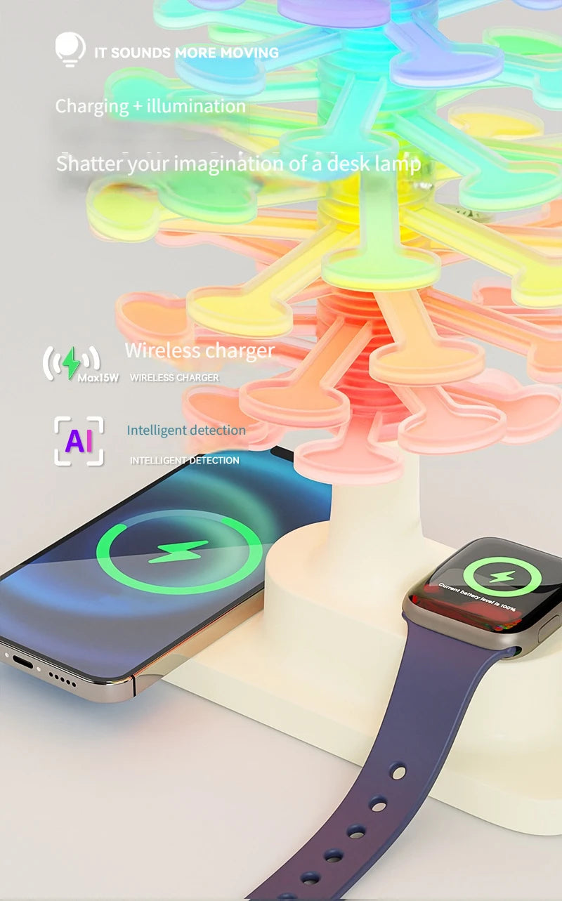 Spiral Tree LED Lamp with Wireless Charging & Colorful Lights