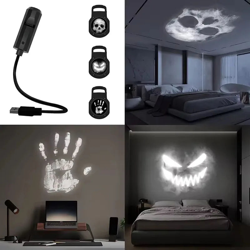 Halloween USB Projector Light – Skull & Ghost LED Lamp