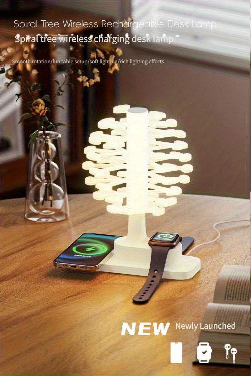 Spiral Tree LED Lamp with Wireless Charging & Colorful Lights